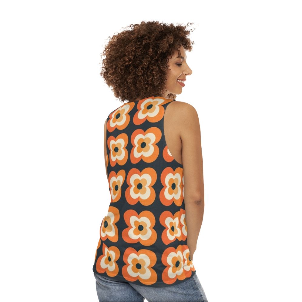 Retro flowers orange and charcoal unisex tank top - women back