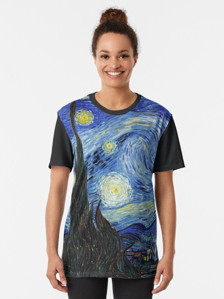 Vincent van Gogh's famous Starry Night painting on a graphic t-shirt - Women