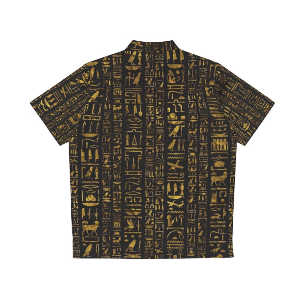 Vintage Egyptian Hieroglyphs Gold on Black Hawaiian Shirt - Back