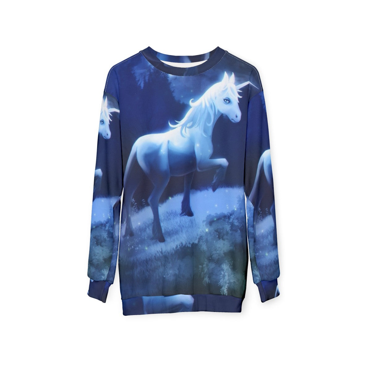 The Last Unicorn graphic sweatshirt featuring a mythical unicorn - hanging