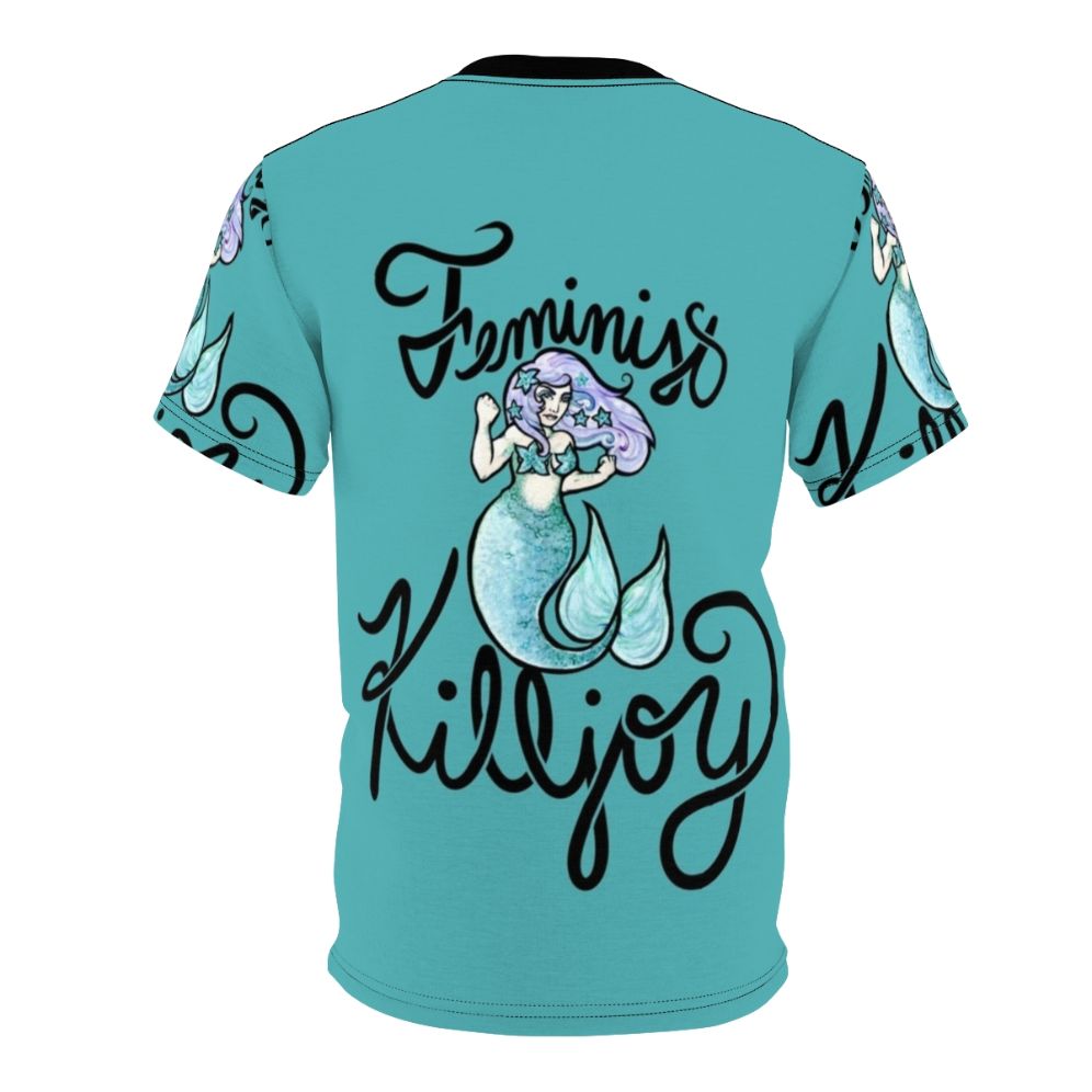 Empowering feminist killjoy t-shirt with a mermaid design, featuring legendary animals in a summer-themed illustration. - Back