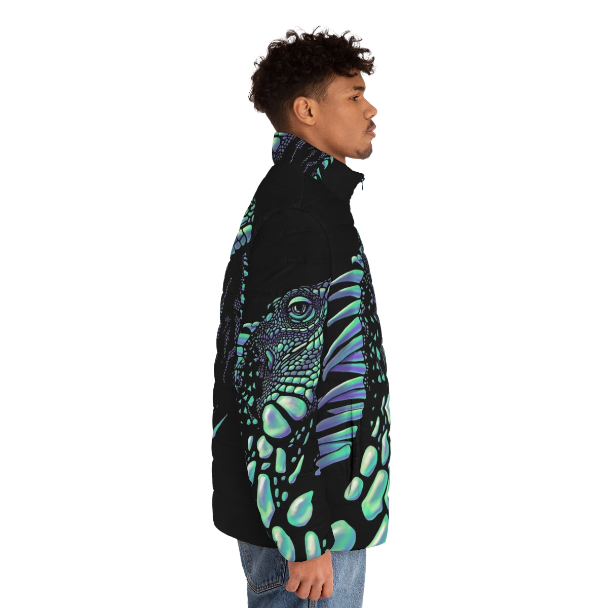 Iguana puffer jacket with soap bubble design - men side right