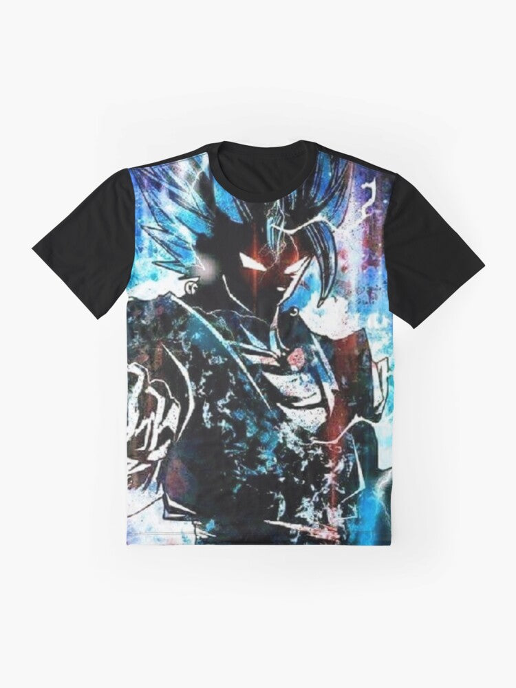 Gogeta SSJ God Blue Graphic T-Shirt, featuring the iconic Dragon Ball character in his powerful Super Saiyan God Blue form. - Flat lay