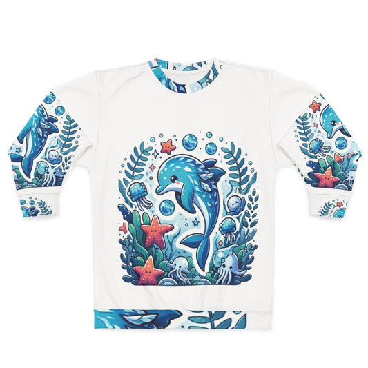 Legendary frostfin dolphin fantasy design on a cozy sweatshirt