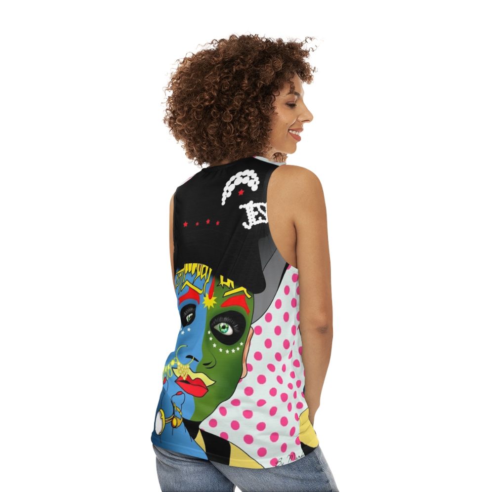 Leigh Bowery Inspired Unisex Tank Top with Vibrant Pop Art Graphic - women back