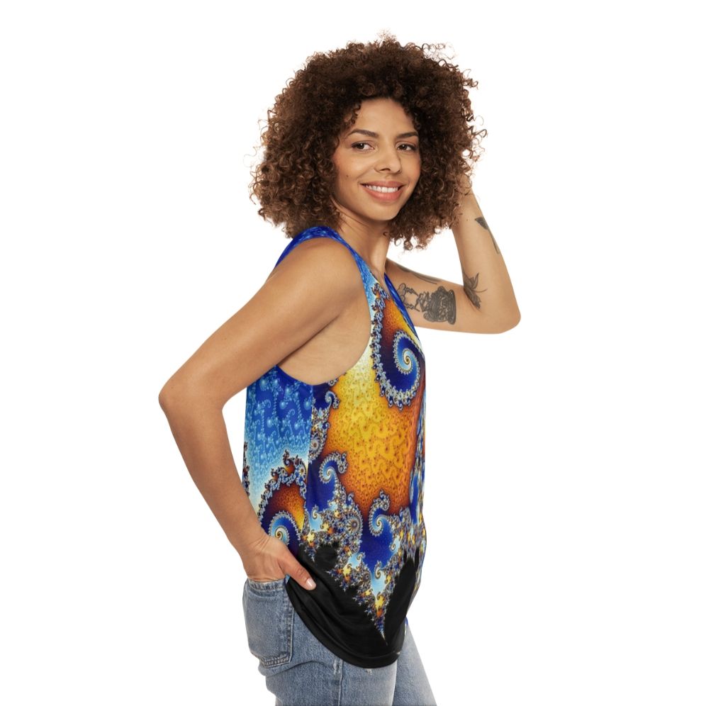 Mandelbrot fractal blue spiral unisex tank top - women side