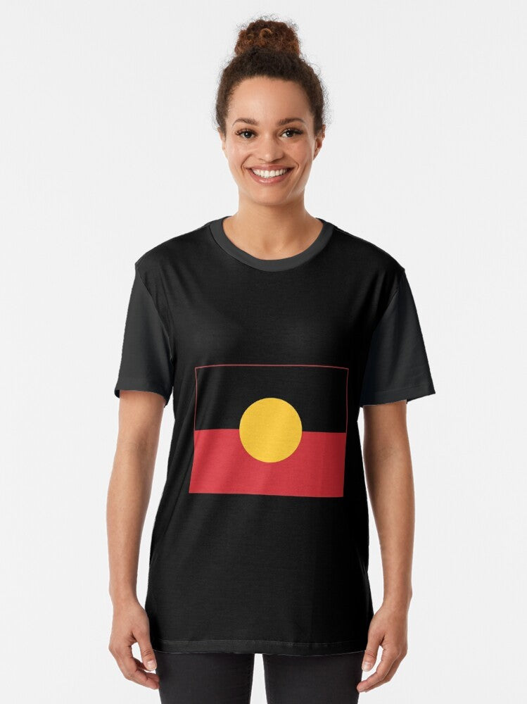 Aboriginal Flag Graphic T-Shirt showcasing the colors and design of the Australian Aboriginal Flag - Women