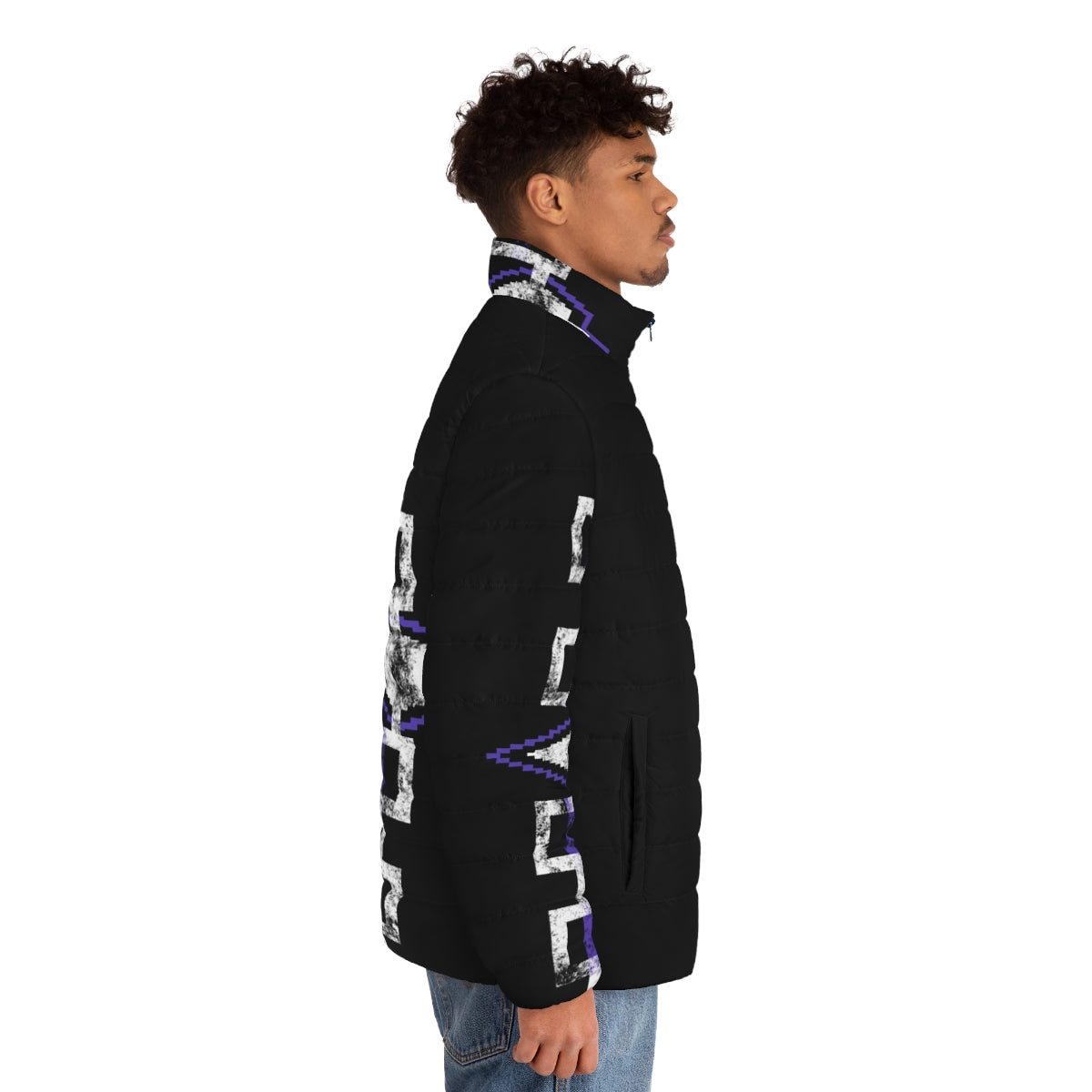 Haudenosaunee Hiawatha Belt Puffer Jacket with Native American Flag Design - men side right