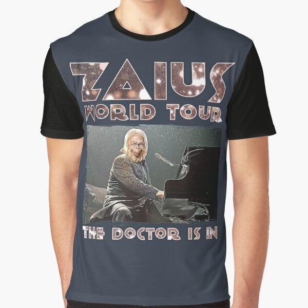 Graphic t-shirt featuring Dr. Zaius from Planet of the Apes on a world tour parody design