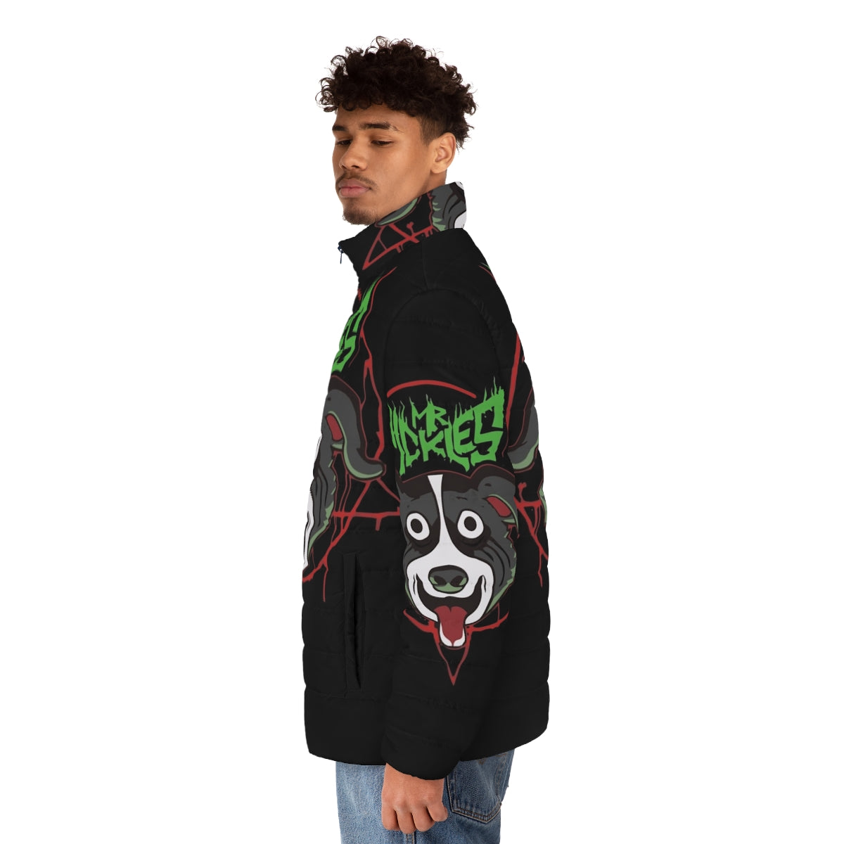 Mr Pickles 04 Puffer Jacket - Demonic dog design from Adult Swim - men side left