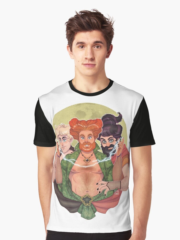 Hocus Pocus gay muscle bear graphic t-shirt design with bearded men - Men