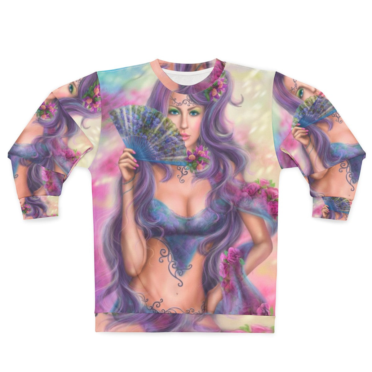 Kawaii Japanese girl with fan art sweatshirt design