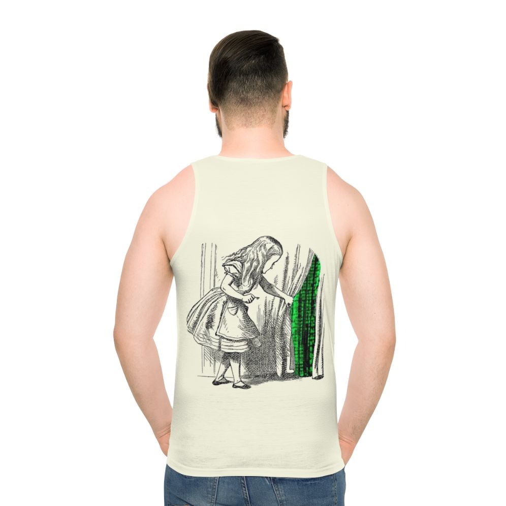 Follow the White Rabbit Matrix-Inspired Unisex Tank Top - men back