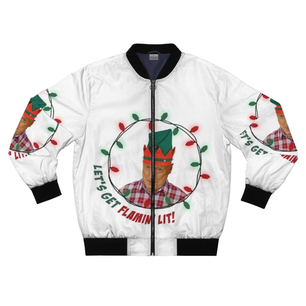 Ugly Christmas sweater bomber jacket with Elf and ALF designs