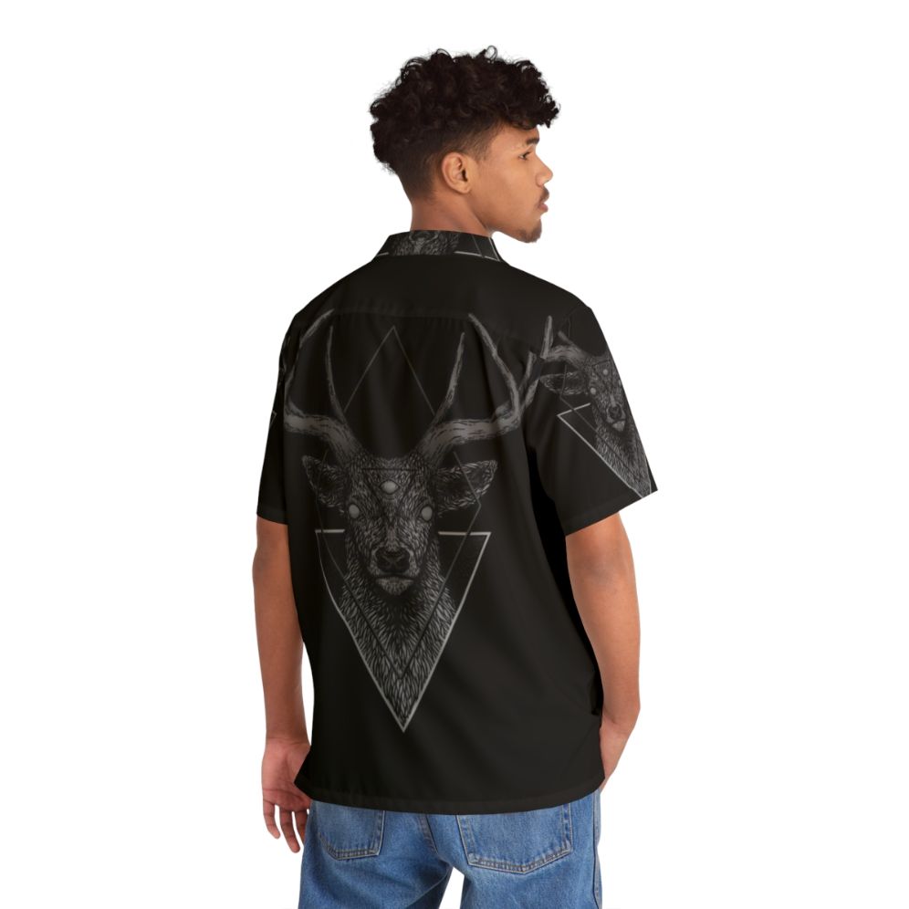 Dark deer with geometric patterns on a Hawaiian-style shirt - People Back