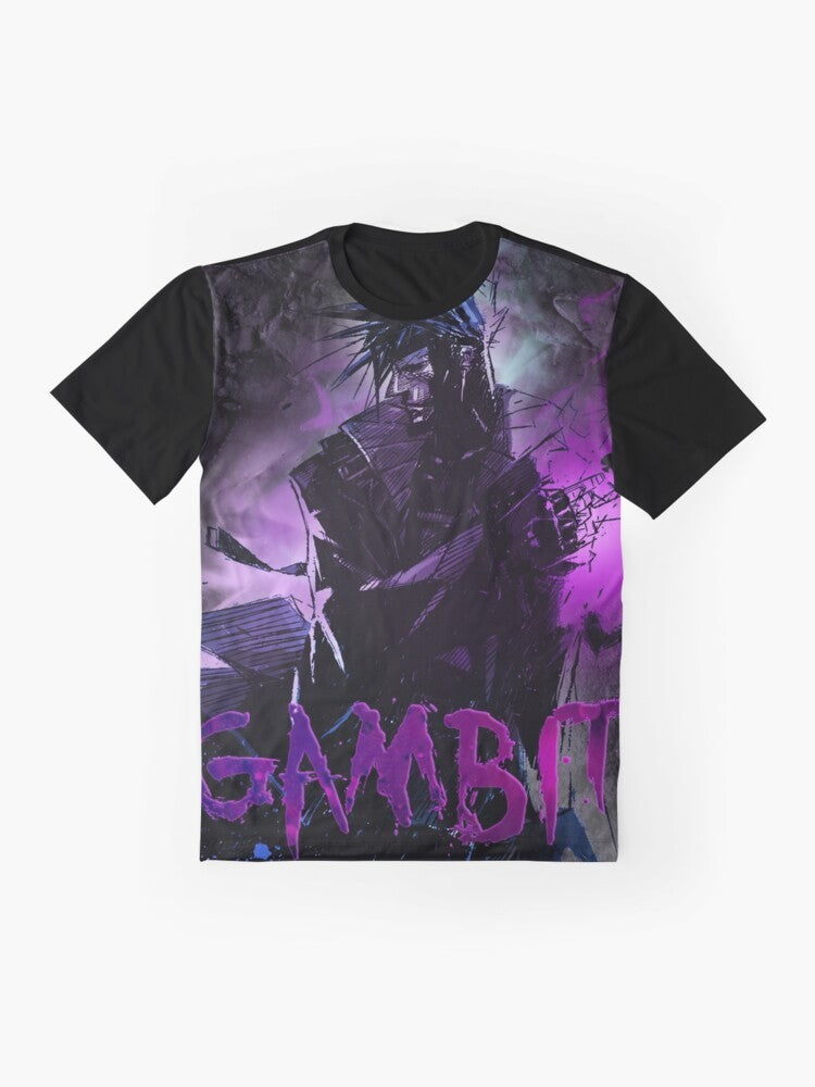 Gambit superhero t-shirt with purple design - Flat lay