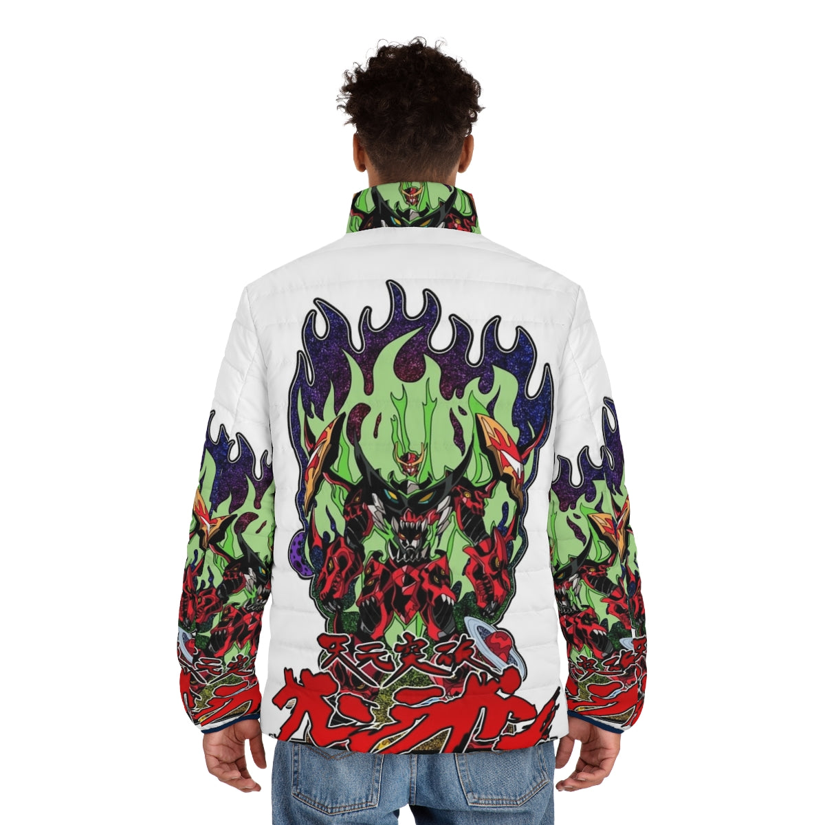 Tengen Toppa Gurren Lagann anime-inspired puffer jacket with skull design - men back