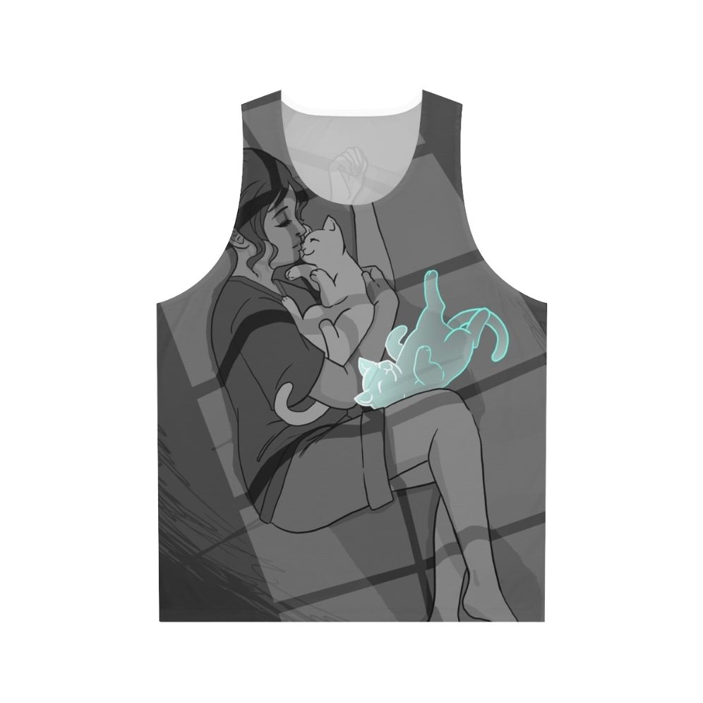 Waiting Unisex Tank Top with Cat Design