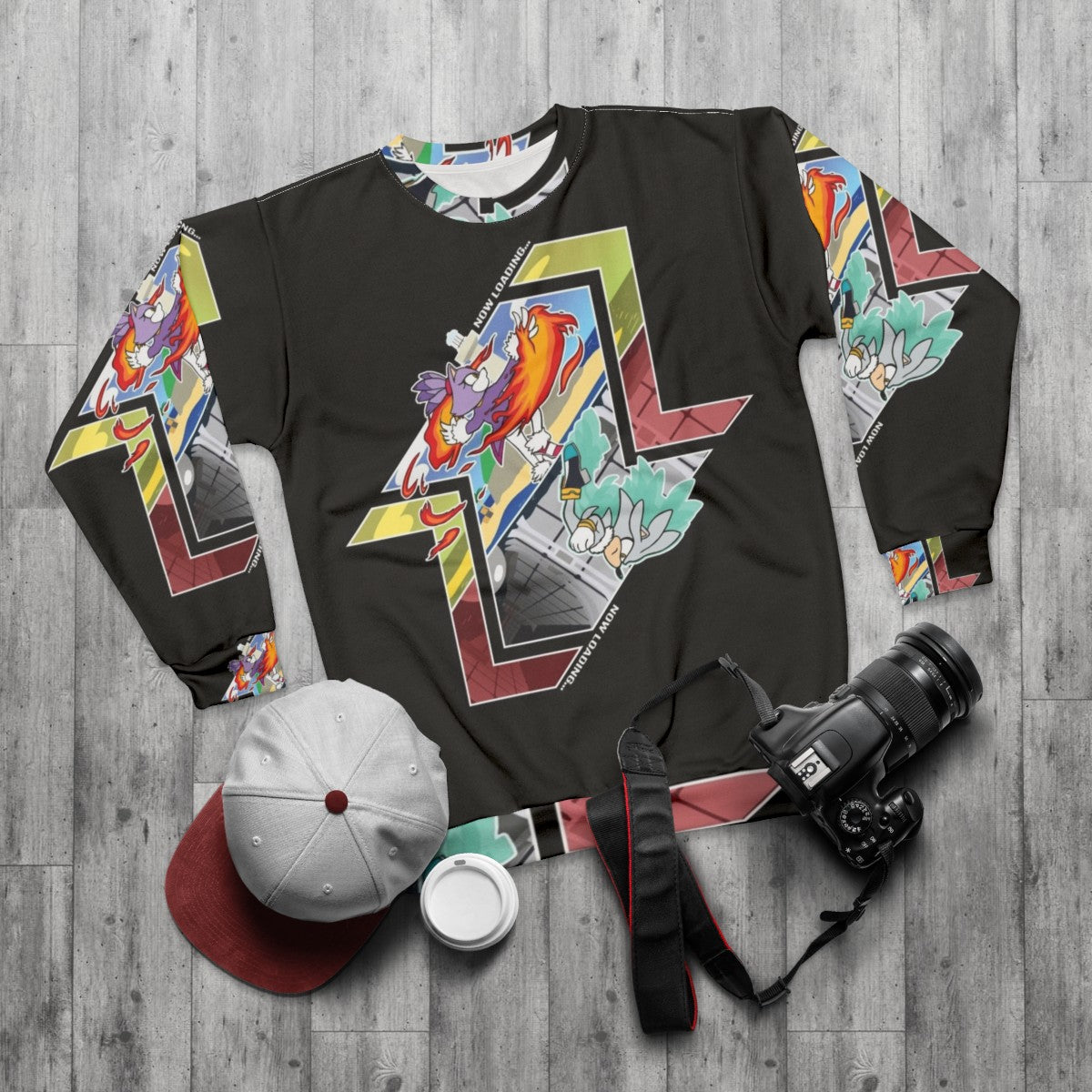 Sonic the Hedgehog Sweatshirt with Glitch Design - flat lay