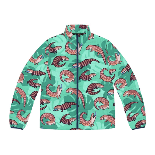 Blue Tongue Skink Puffer Jacket with Repeating Pattern Design