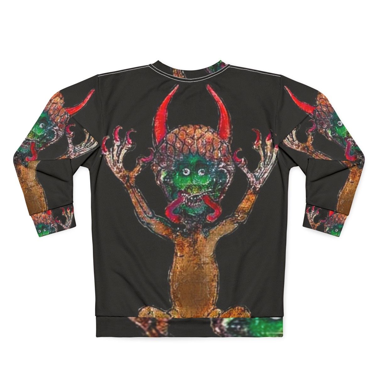 Medieval Codex Gigas Devil Sweatshirt with Mystical Manuscript Imagery - Back