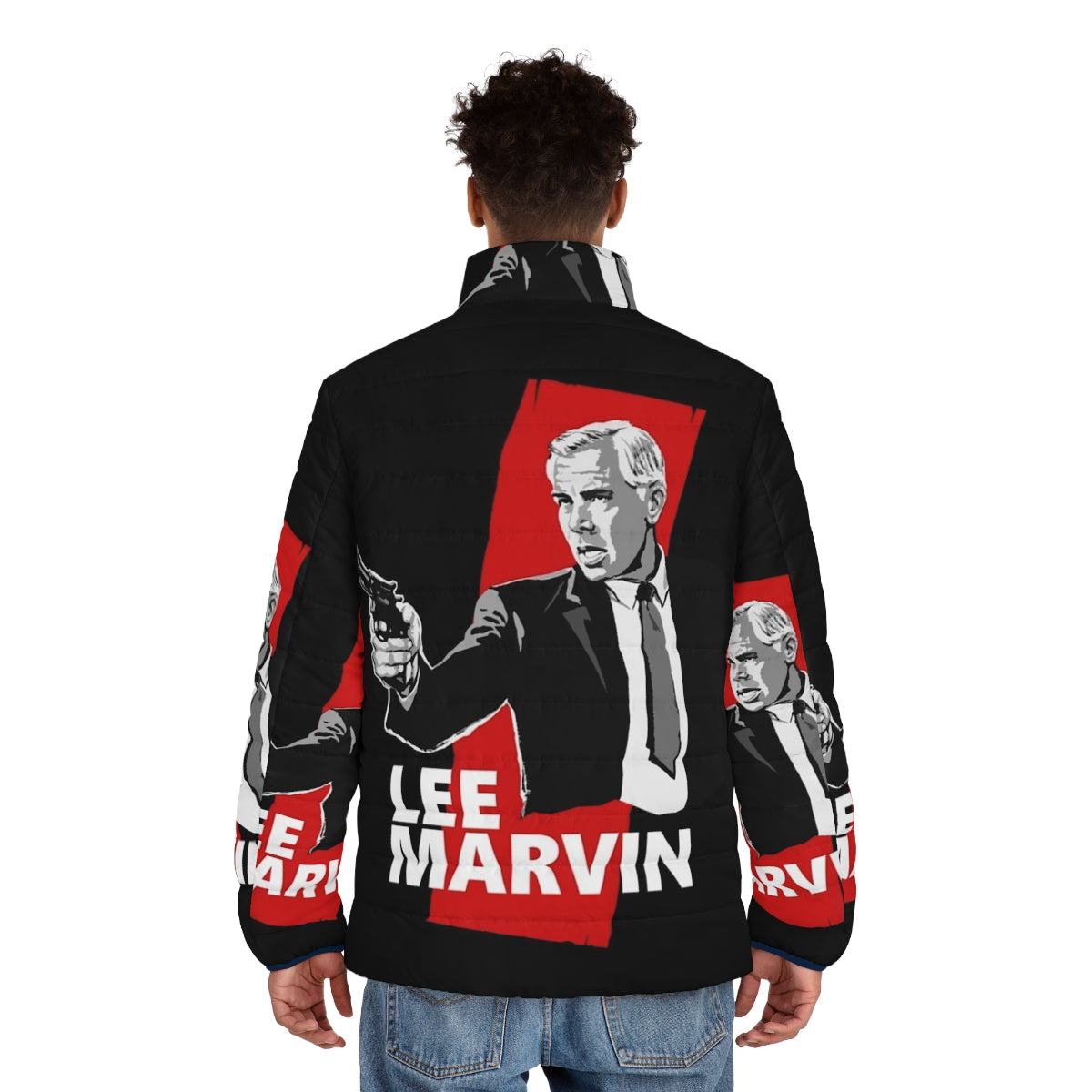 Lee Marvin wearing vintage puffer jacket - classic cinema icon - men back