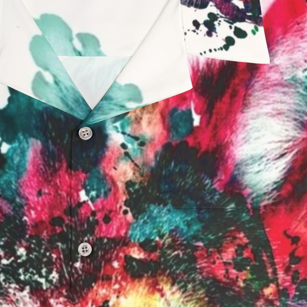 Colorful abstract wolf print Hawaiian shirt - Detail