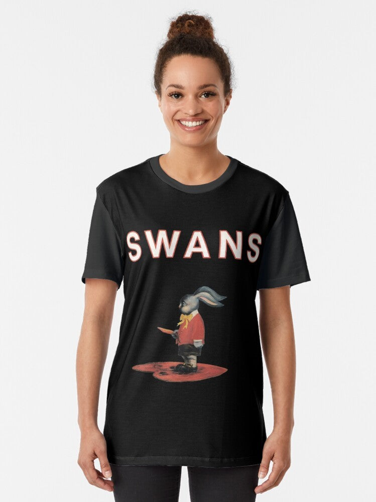 Swan graphic design on a black t-shirt for alternative rock music fans - Women