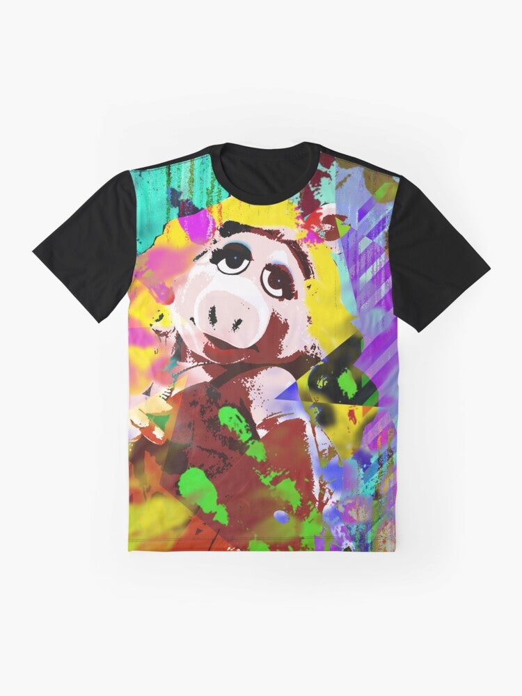 A vibrant graphic t-shirt featuring the iconic Miss Piggy from The Muppets, celebrating her as an LGBTQ+ icon. - Flat lay