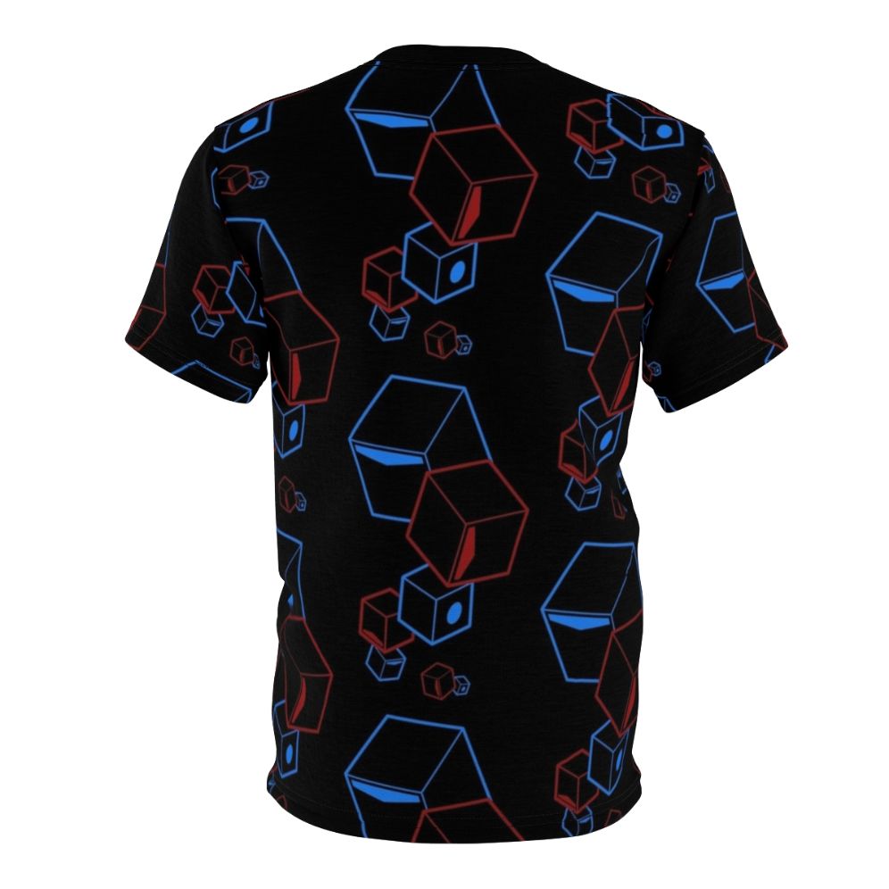 Vibrant custom t-shirt with Beat Saber-inspired design featuring floating colorful blocks - Back