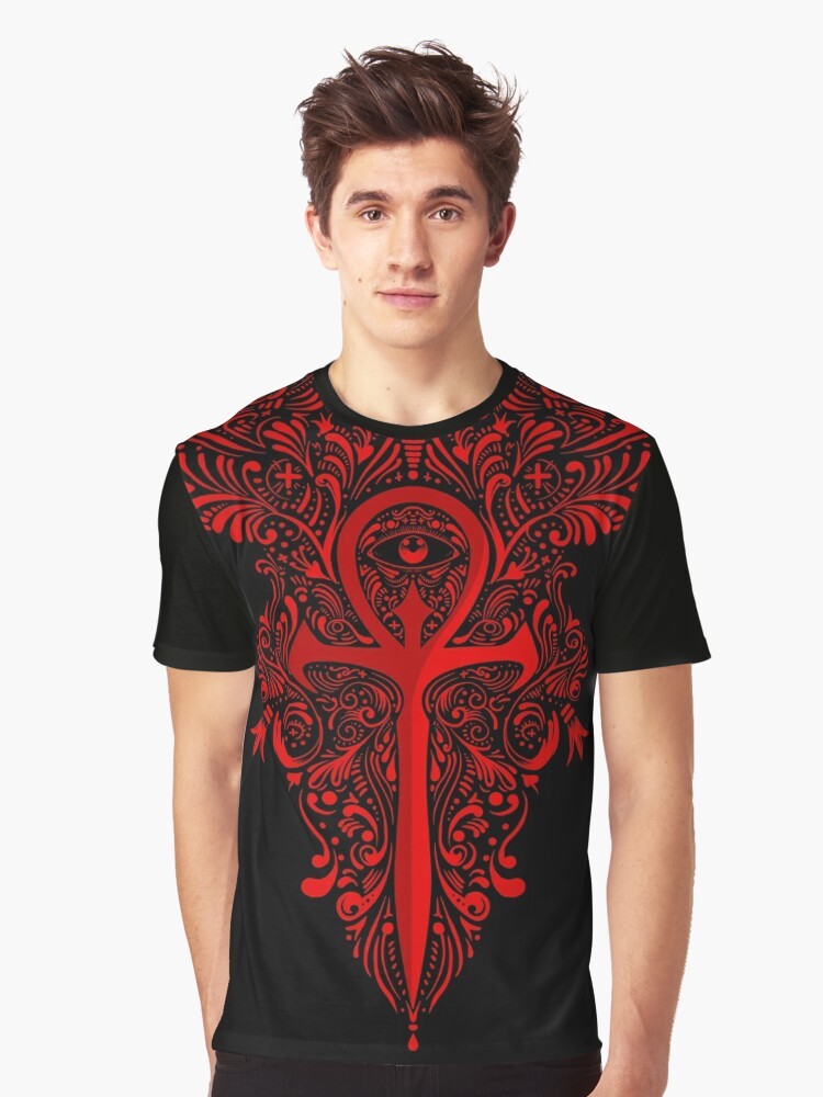 Vampire the Masquerade Graphic T-Shirt featuring an ankh and gothic design - Men